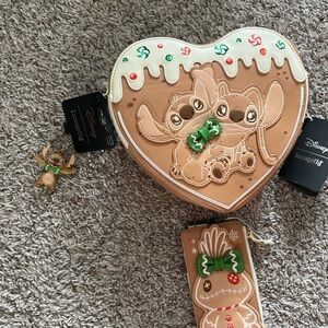 Disney Loungefly Gingerbread Stitch Heart Crossbody Bag - Tan & Cream